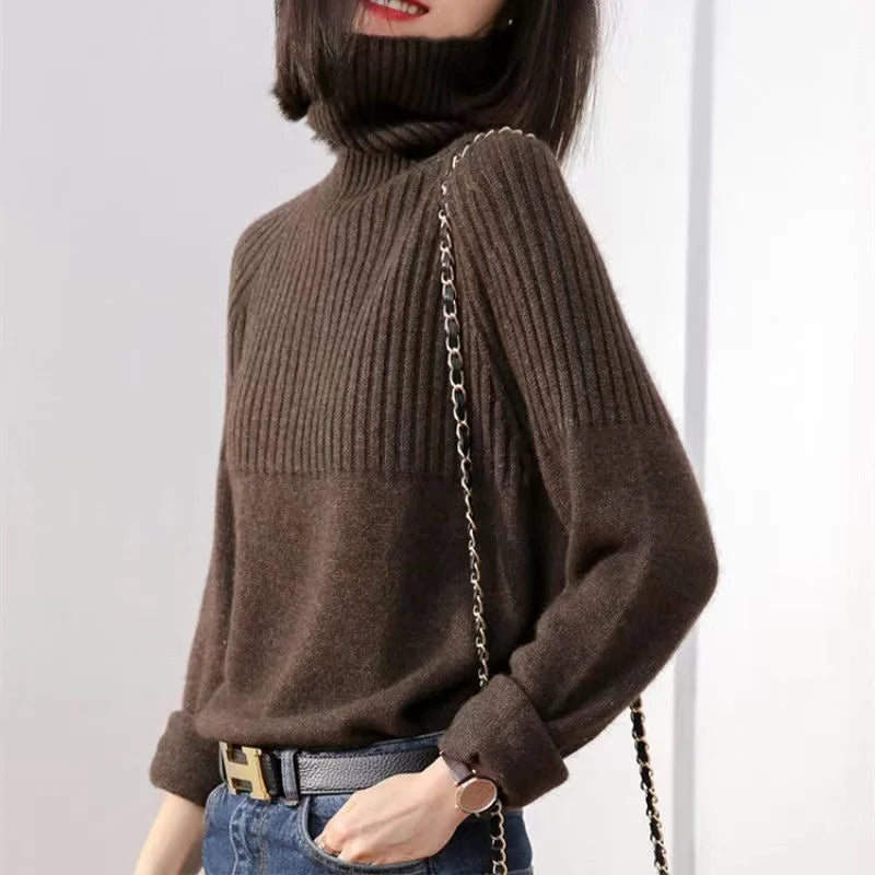 Aveline Women's Roll-Neck Jumper – Soft Ribbed Knit with Relaxed Hip-Length Fit