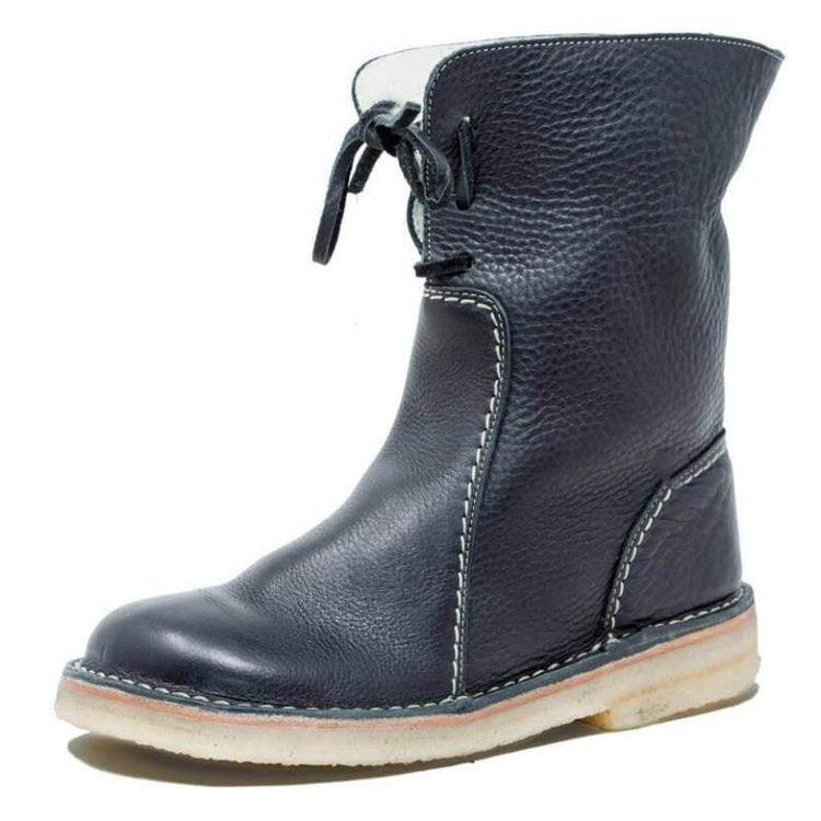 Theresa Women's Winter Boots – Waterproof PU Leather Warm Wool Lined Ankle Boots