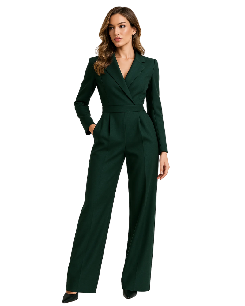 Nerissa Women's Blazer Jumpsuit – Deep V-Neck, Wide Legs & Tailored Fit