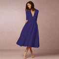 Rosalind Women's Cotton Midi Dress – Fitted Round Neck Elegant Summer Dress
