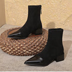 Penelope Women's Suede Ankle Boots – Patent Toe Block Heel Smart Casual Boots