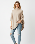 Maeve Women's Knitted Wool Poncho – Oversized High Neck Asymmetric Winter Cape