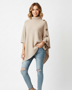 Maeve Women's Knitted Wool Poncho – Oversized High Neck Asymmetric Winter Cape