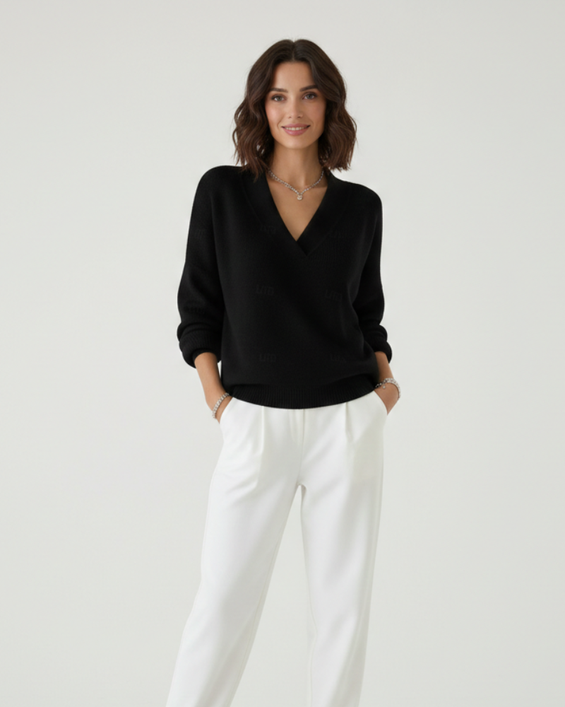 Cordelia Women's V-Neck Jumper – Soft Cotton Blend, Relaxed Fit & Long Sleeves