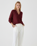Cordelia Women's V-Neck Jumper – Soft Cotton Blend, Relaxed Fit & Long Sleeves