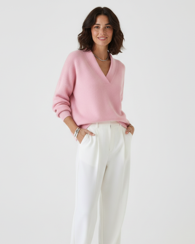 Cordelia Women's V-Neck Jumper – Soft Cotton Blend, Relaxed Fit & Long Sleeves