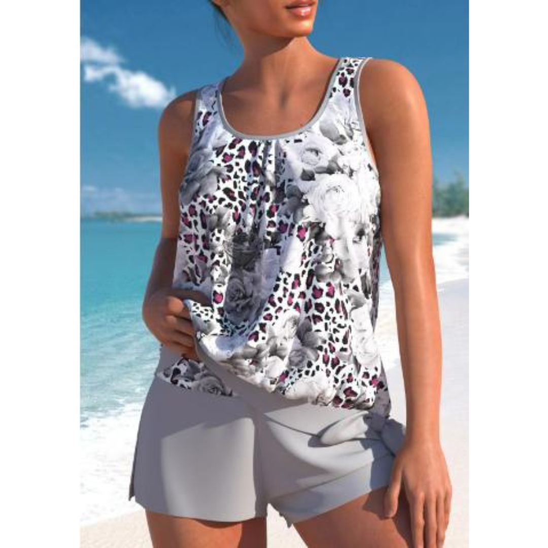 Bethany Women's Floral Tankini Set – Two Piece Swimwear with Shorts & Round Neck