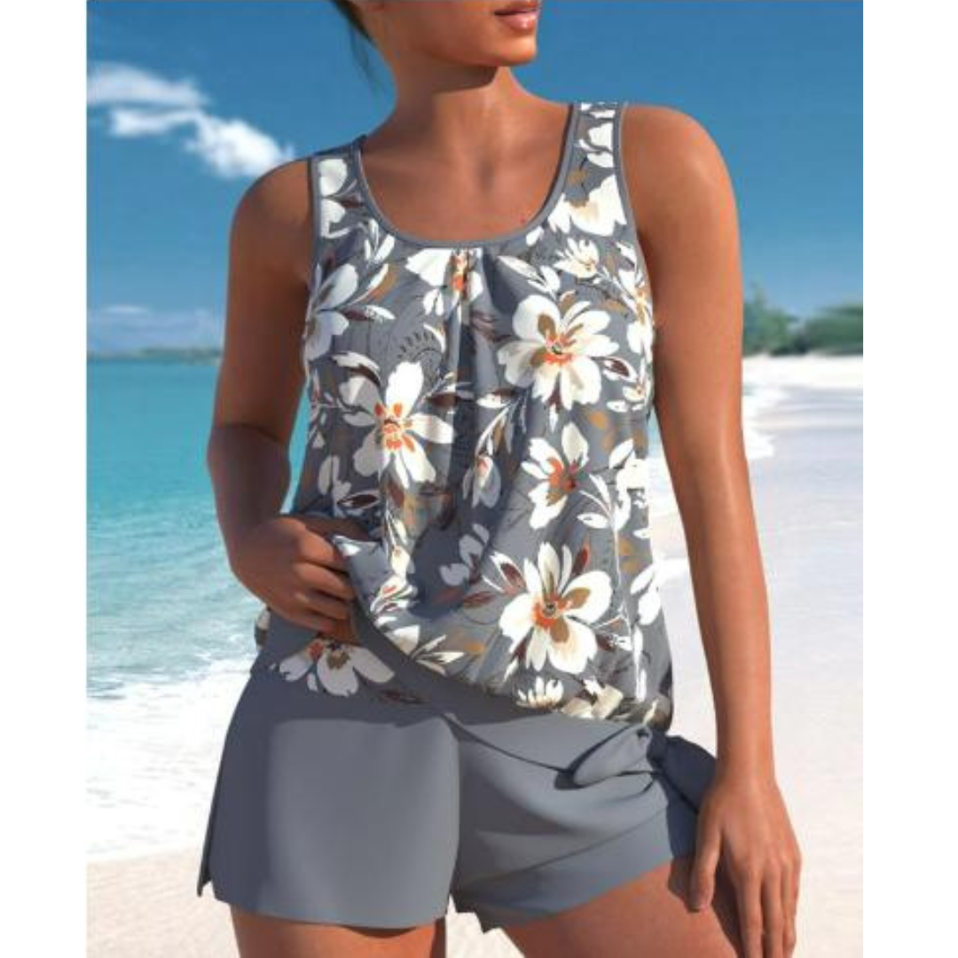 Bethany Women's Floral Tankini Set – Two Piece Swimwear with Shorts & Round Neck