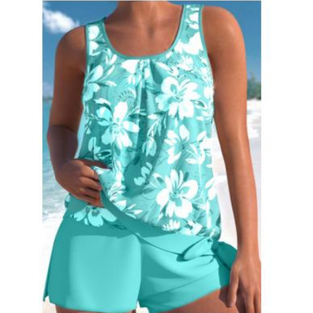 Bethany Floral Tankini Set – Two Piece Swimwear with Shorts & Round Neck