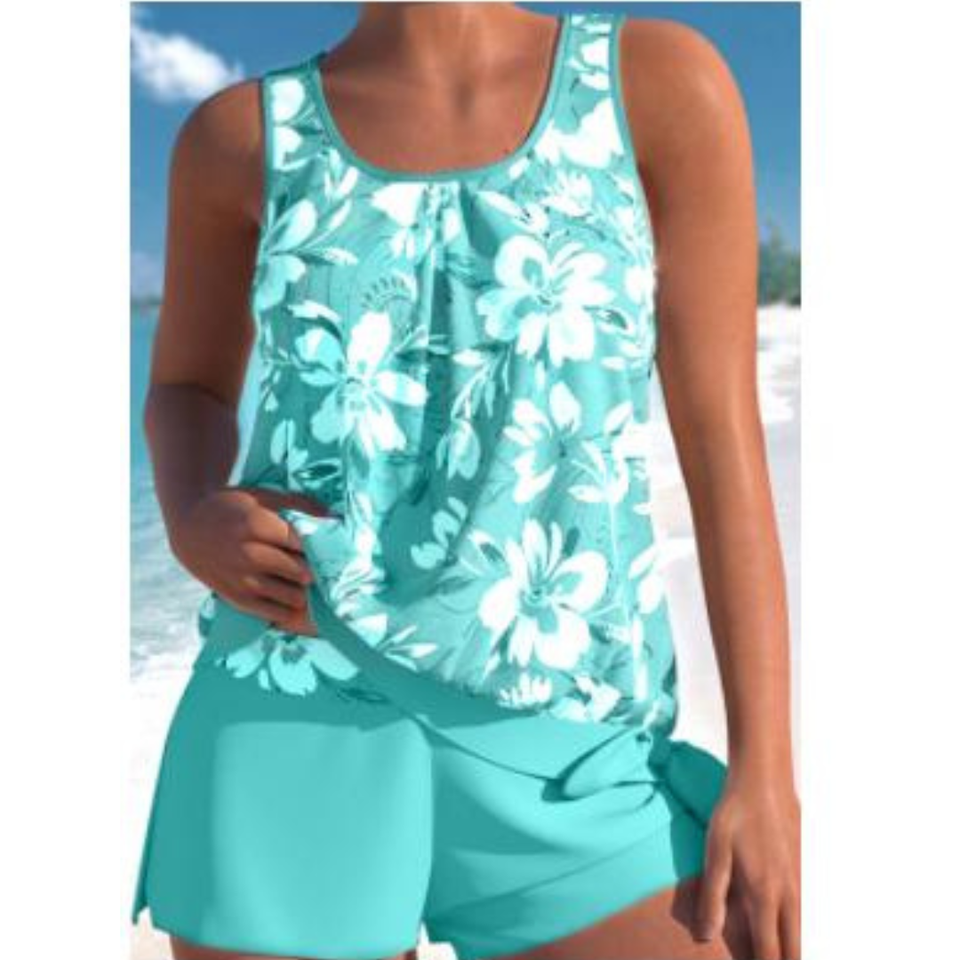 Bethany Women's Floral Tankini Set – Two Piece Swimwear with Shorts & Round Neck