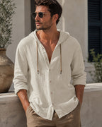Tristan Men's Hooded Linen Shirt – Long Sleeve Button-Front Casual Summer Top