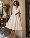 Rosalind Cotton Midi Dress – Fitted Round Neck Elegant Summer Dress