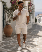 James Men's Summer Set – Cotton Linen Shirt & Shorts Casual Holiday Outfit