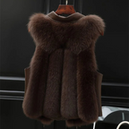 Hazel Women's Faux Fur Gilet – Oversized Lapel Tie Waist Smart Casual Vest