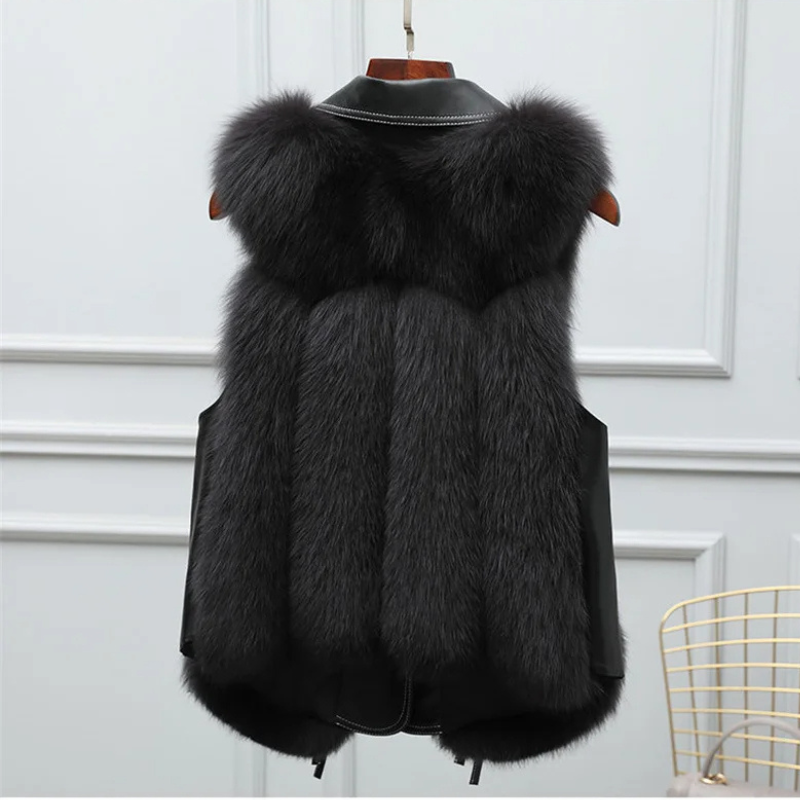 Hazel Women's Faux Fur Gilet – Oversized Lapel Tie Waist Smart Casual Vest