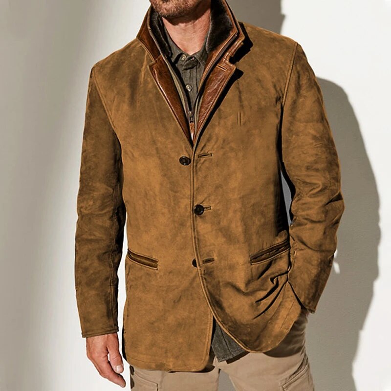 Nathan Men's Vintage Jacket – Retro Smart Casual Leather Detail Coat