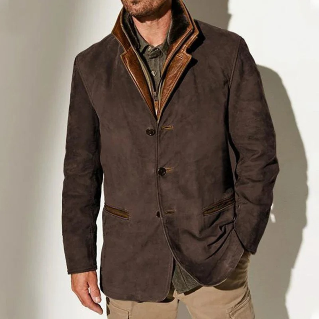 Nathan Men's Vintage Jacket – Retro Smart Casual Leather Detail Coat