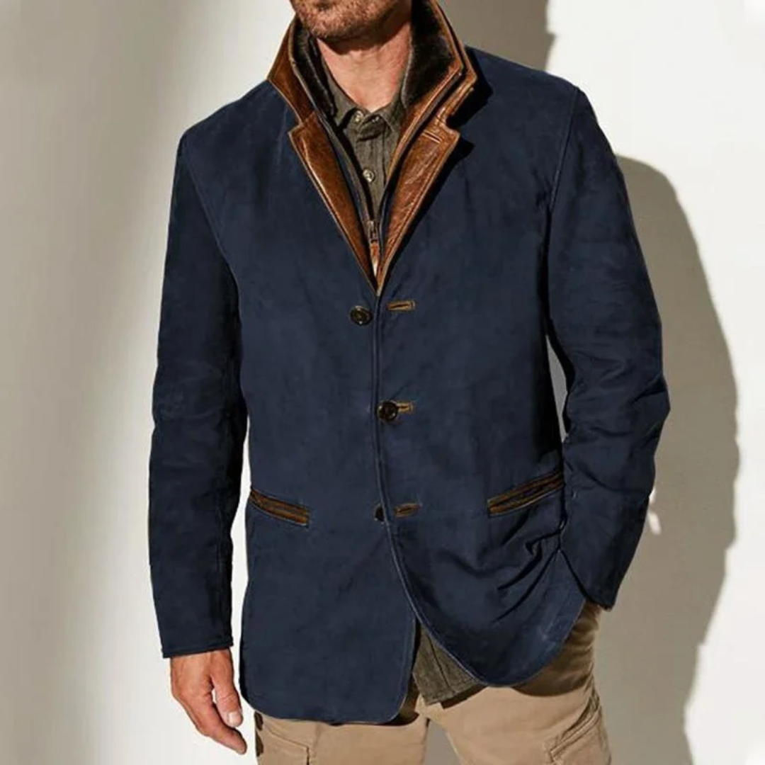 Nathan Men's Vintage Jacket – Retro Smart Casual Leather Detail Coat