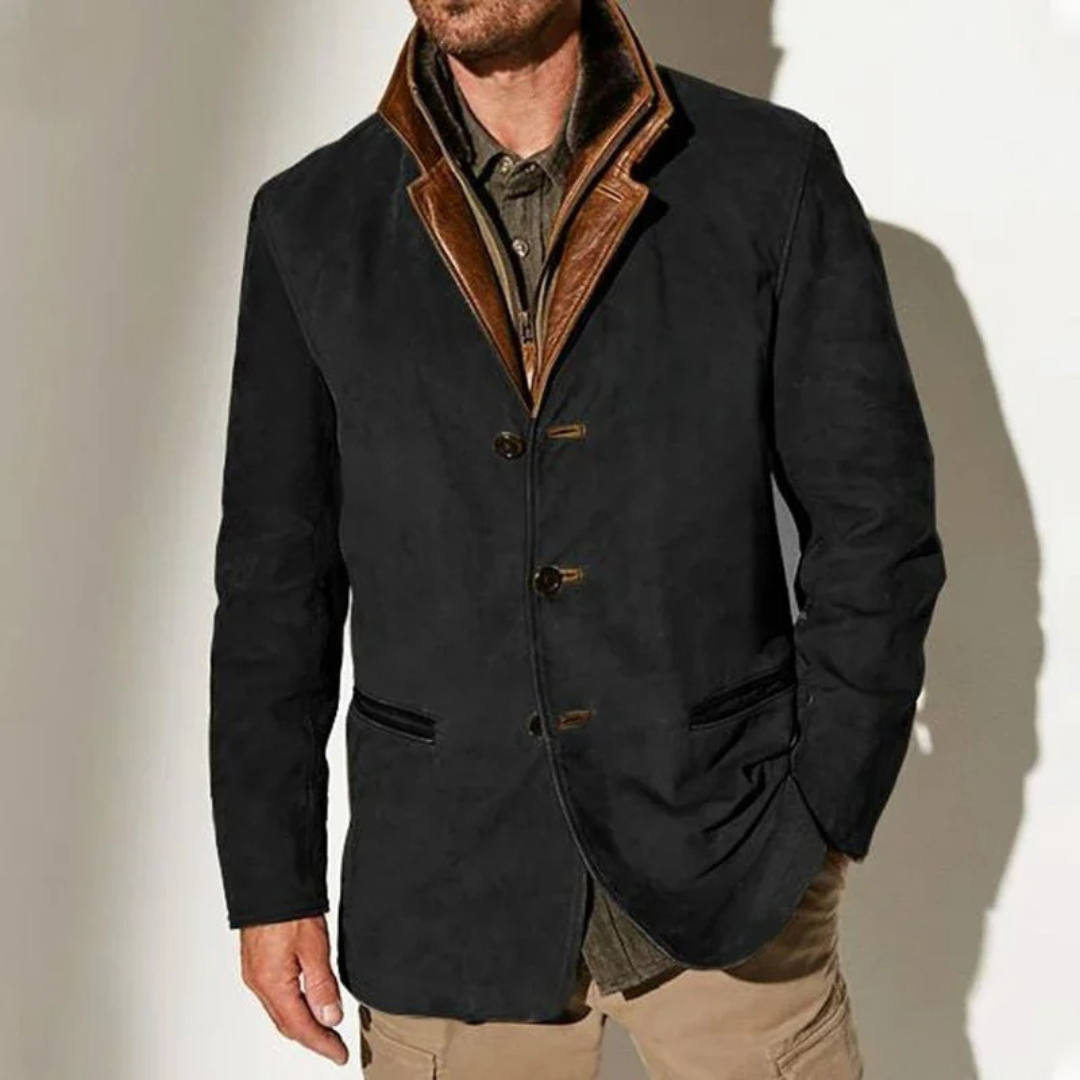 Nathan Men's Vintage Jacket – Retro Smart Casual Leather Detail Coat