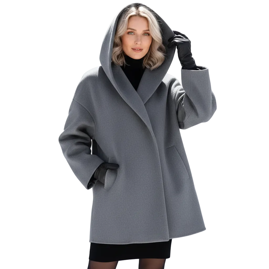 Penelope Women's Oversized Coat – Mid Length Soft Tailored Winter Overcoat