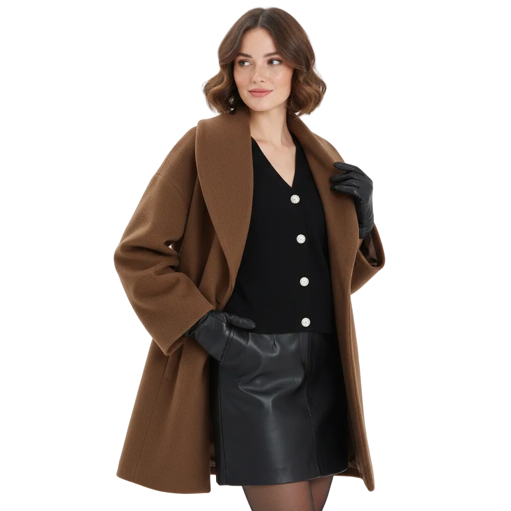 Penelope Women's Oversized Coat – Mid Length Soft Tailored Winter Overcoat