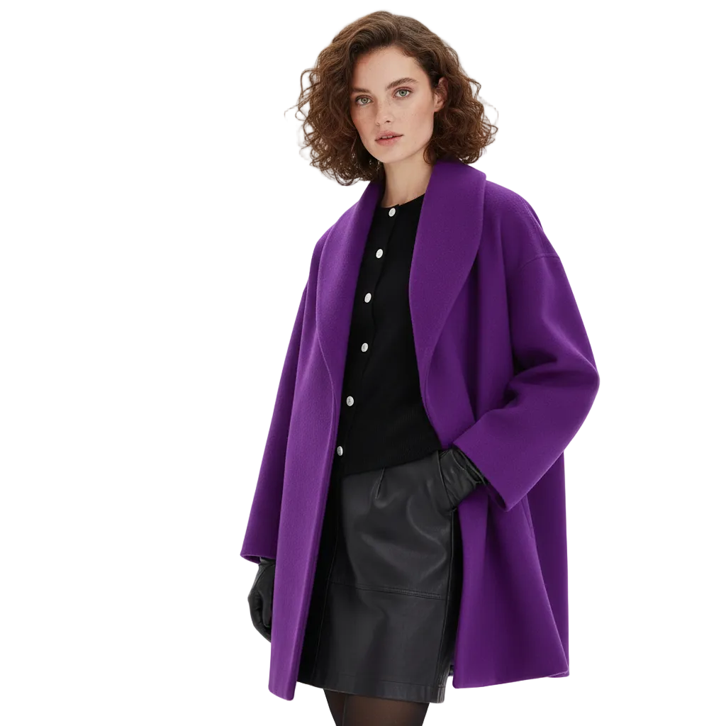 Penelope Women's Oversized Coat – Mid Length Soft Tailored Winter Overcoat
