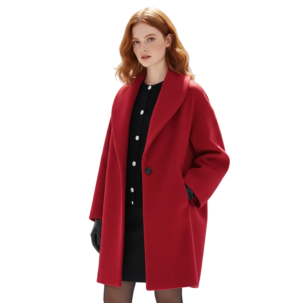 Penelope Women's Oversized Coat – Mid Length Soft Tailored Winter Overcoat