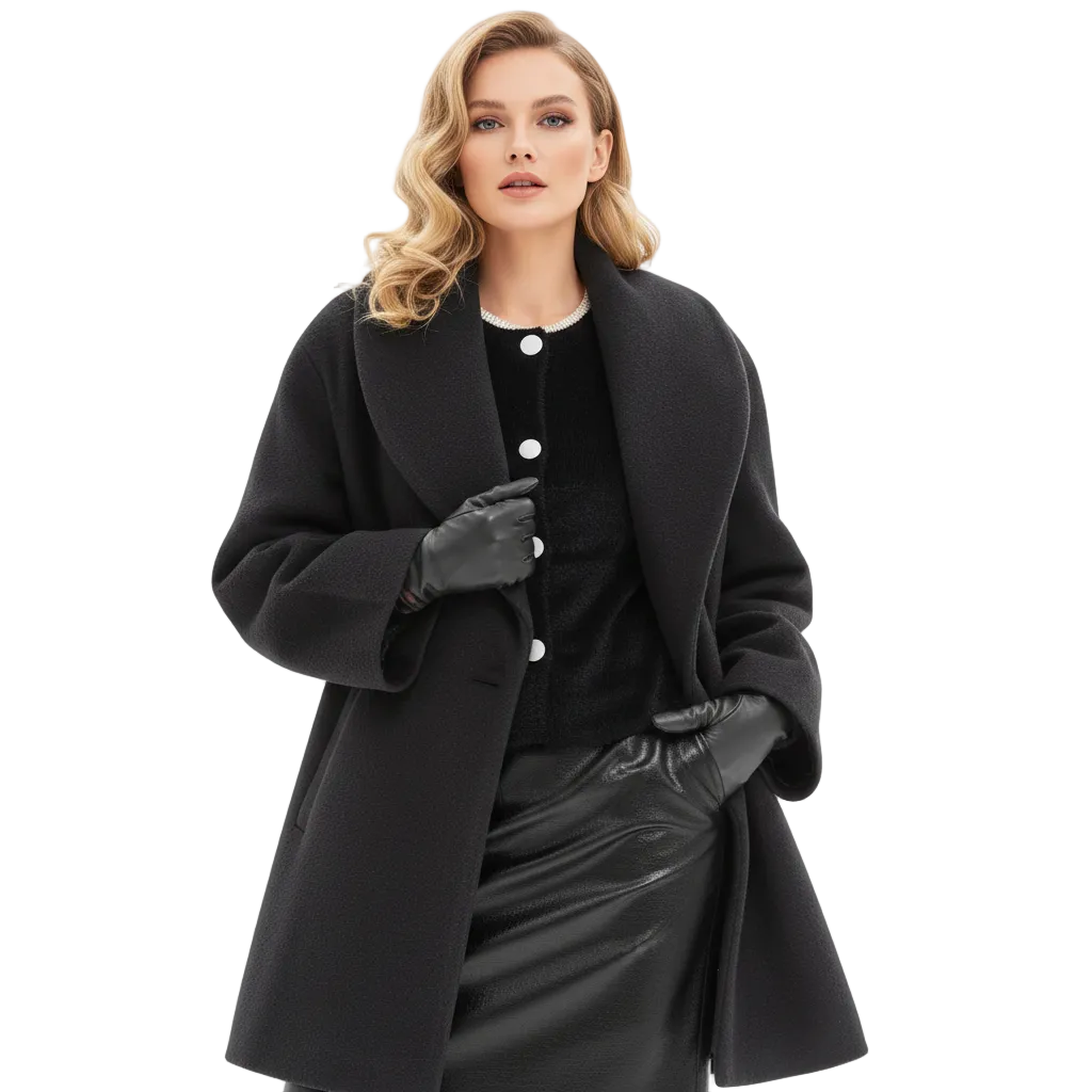 Penelope Women's Oversized Coat – Mid Length Soft Tailored Winter Overcoat