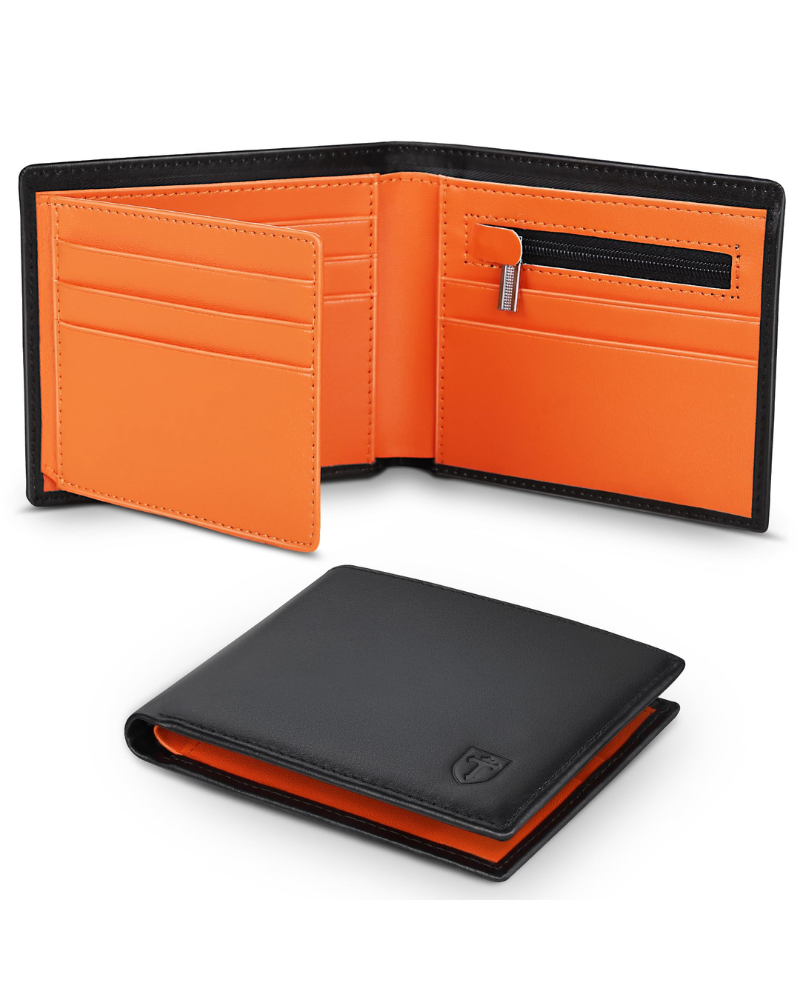 Wesley Men's Leather RFID Wallet – Bifold with Coin Pocket, ID Window & 11 Card Slots