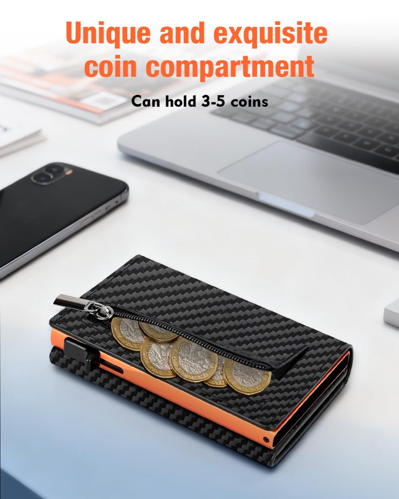 Tristan Men's RFID Pop-Up Wallet – Aluminium & Microfibre Leather Card Holder with Coin Pocket