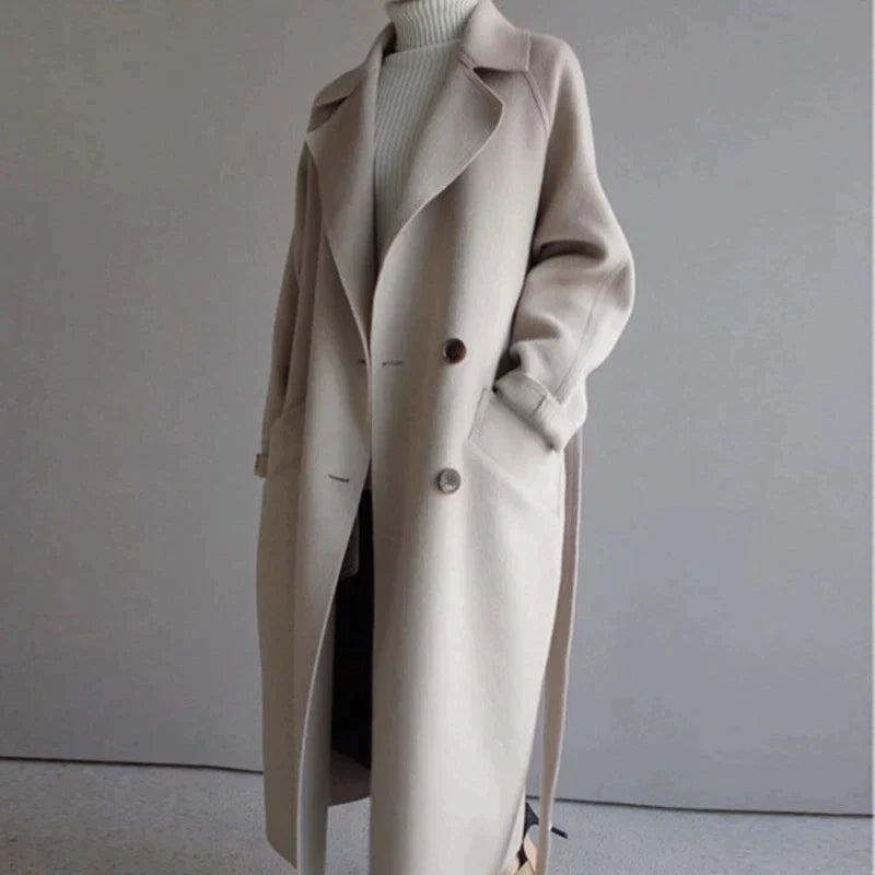 Meredith Women's Long Wool Coat – Elegant Tailored Winter Overcoat
