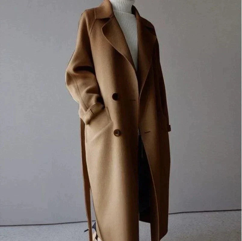 Meredith Women's Long Wool Coat – Elegant Tailored Winter Overcoat