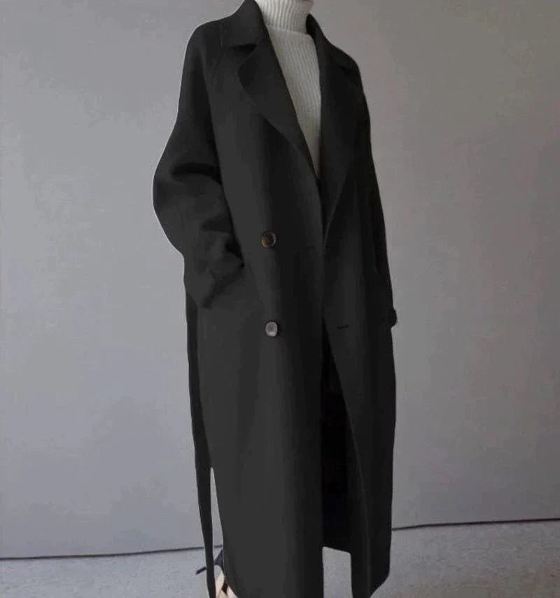 Meredith Women's Long Wool Coat – Elegant Tailored Winter Overcoat