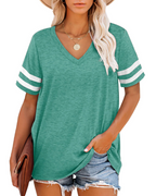 Hazelyn Women's V Neck T-Shirt – Short Sleeve Striped Casual Summer Top