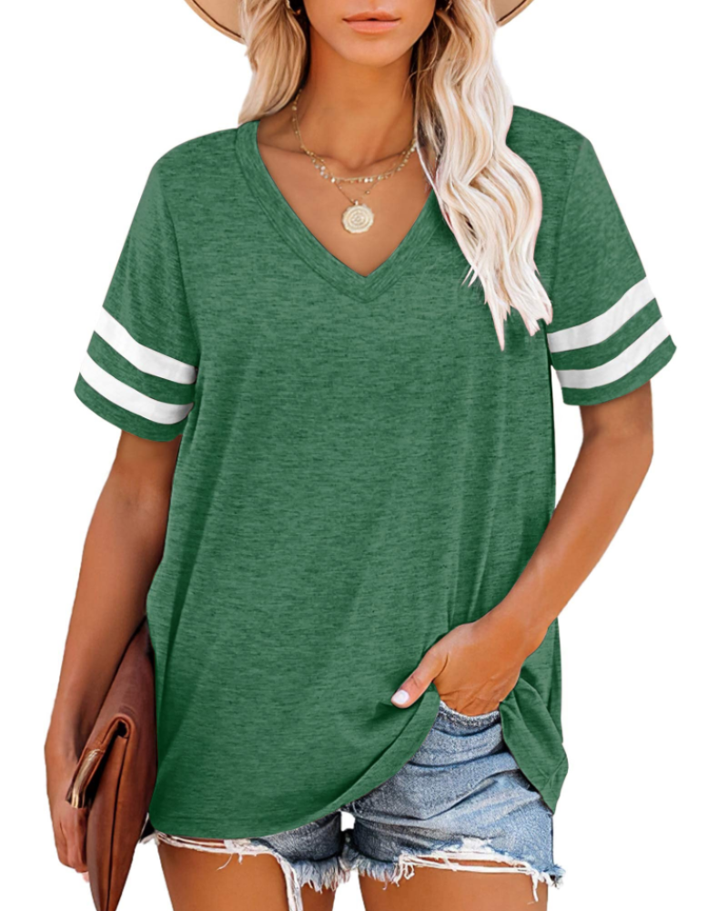 Hazelyn Women's V Neck T-Shirt – Short Sleeve Striped Casual Summer Top