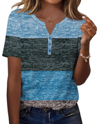 Bryony Women's V Neck Henley Tunic Top – Short Sleeve Button Front Blouse