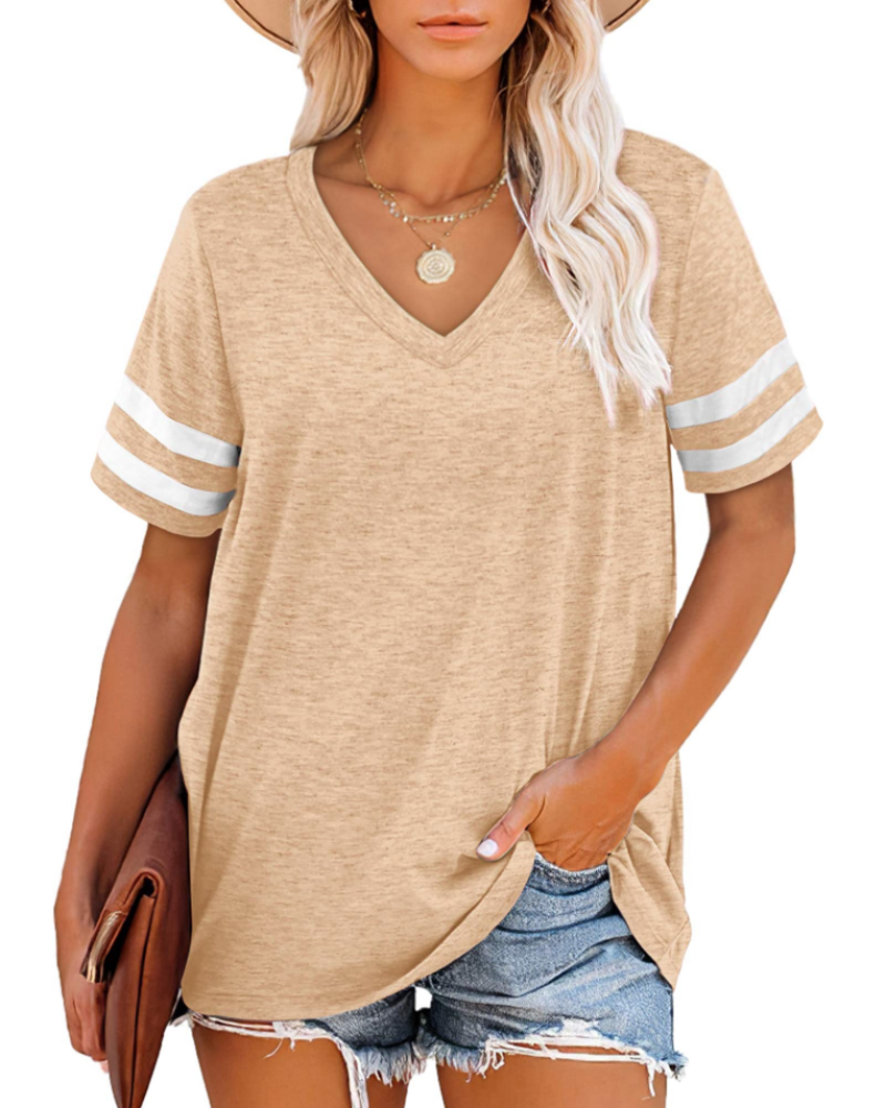 Hazelyn Women's V Neck T-Shirt – Short Sleeve Striped Casual Summer Top