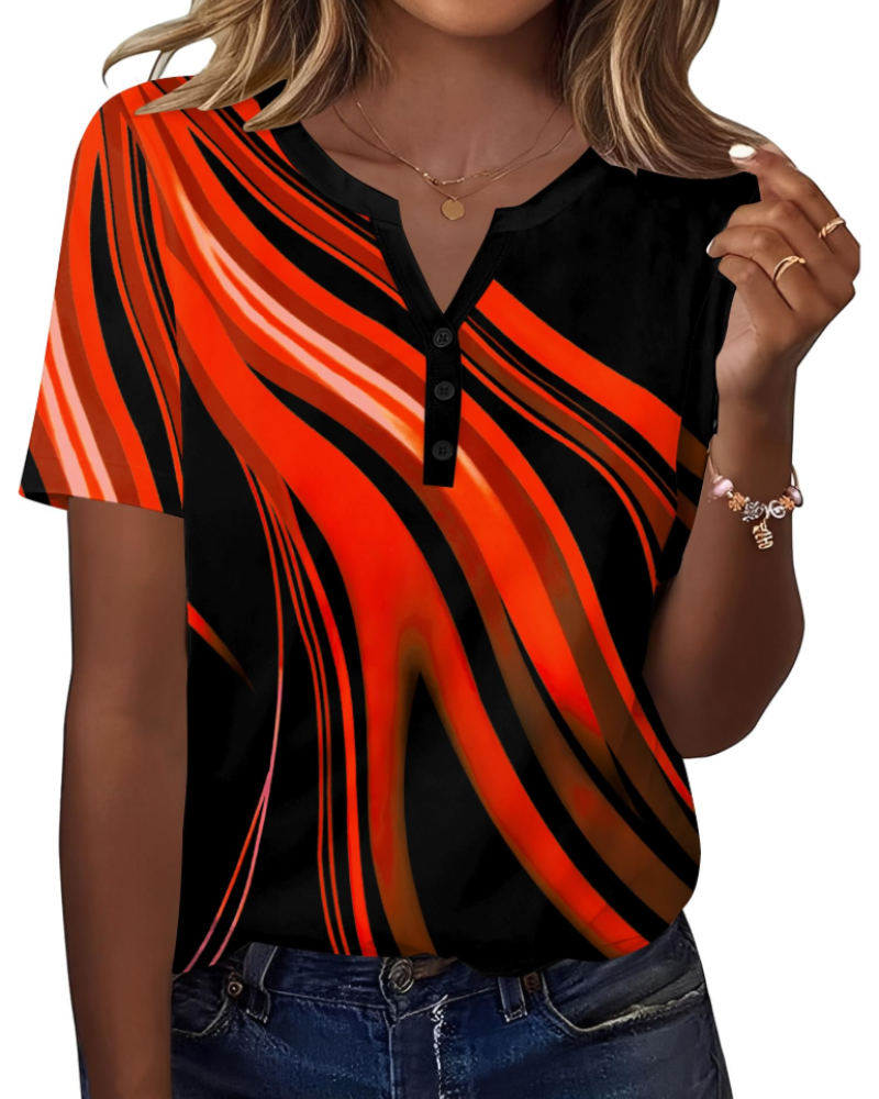 Bryony Women's V Neck Henley Tunic Top – Short Sleeve Button Front Blouse