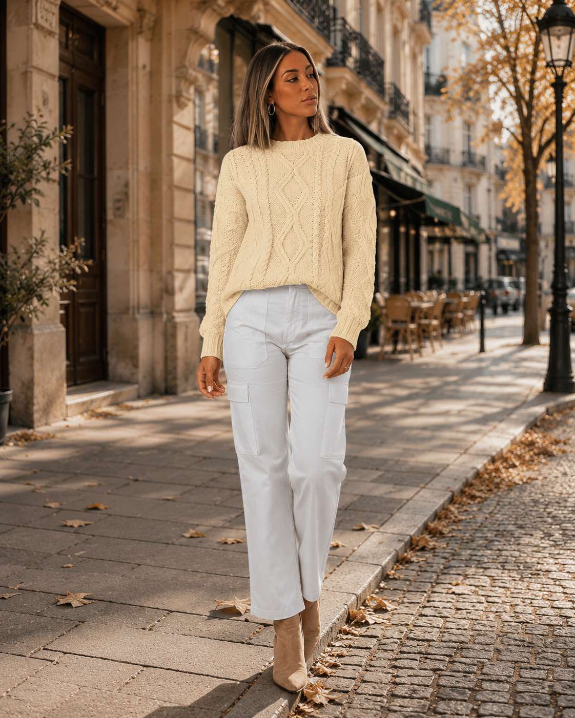 Moira Women’s Cable Knit Sweater – Cotton Blend Oversized Crew Neck Long Sleeve Pullover
