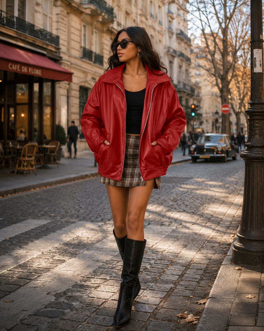Jessamine Women’s Faux Leather Bomber Jacket – Oversized Zip Front with Pockets