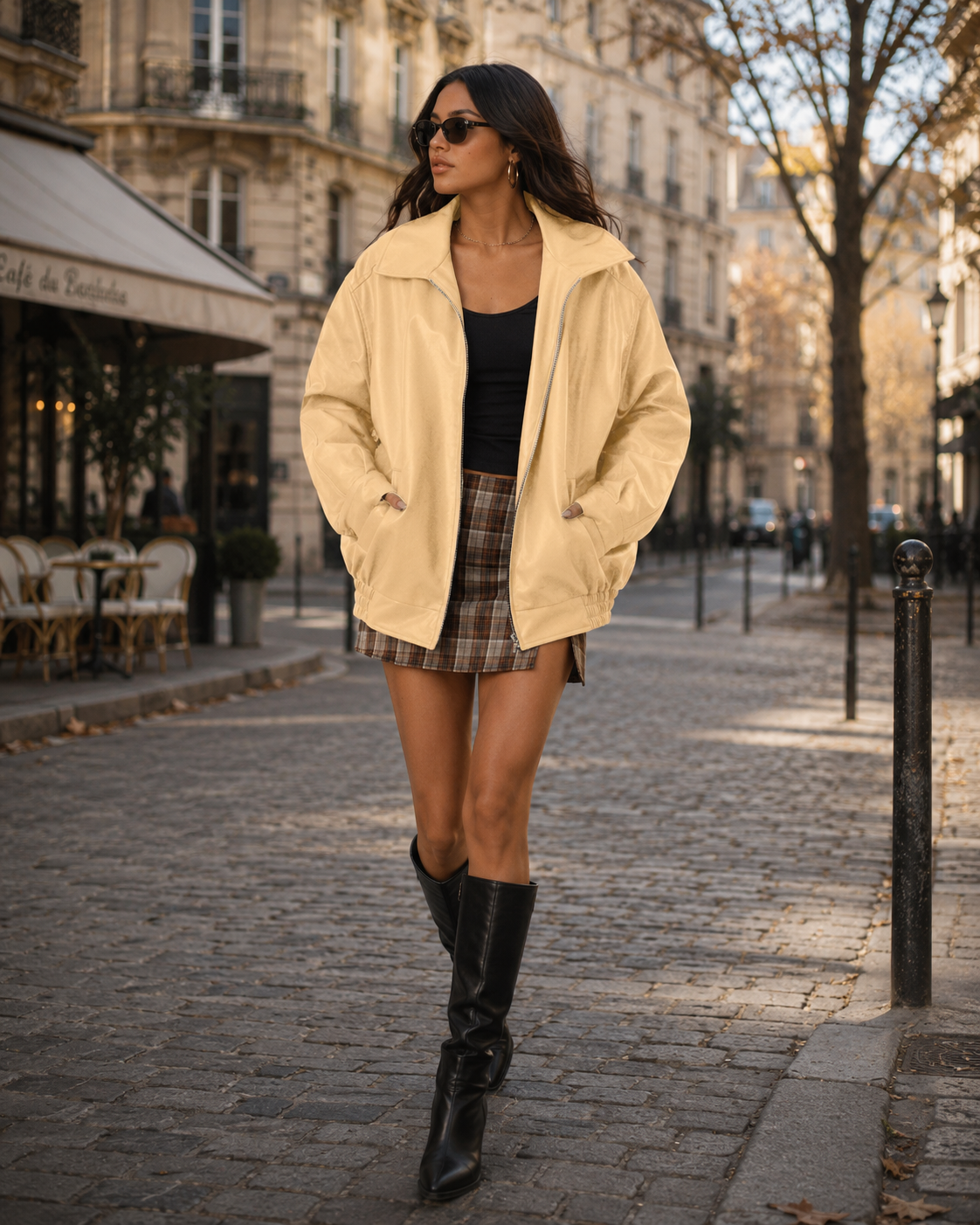 Jessamine Women’s Faux Leather Bomber Jacket – Oversized Zip Front with Pockets