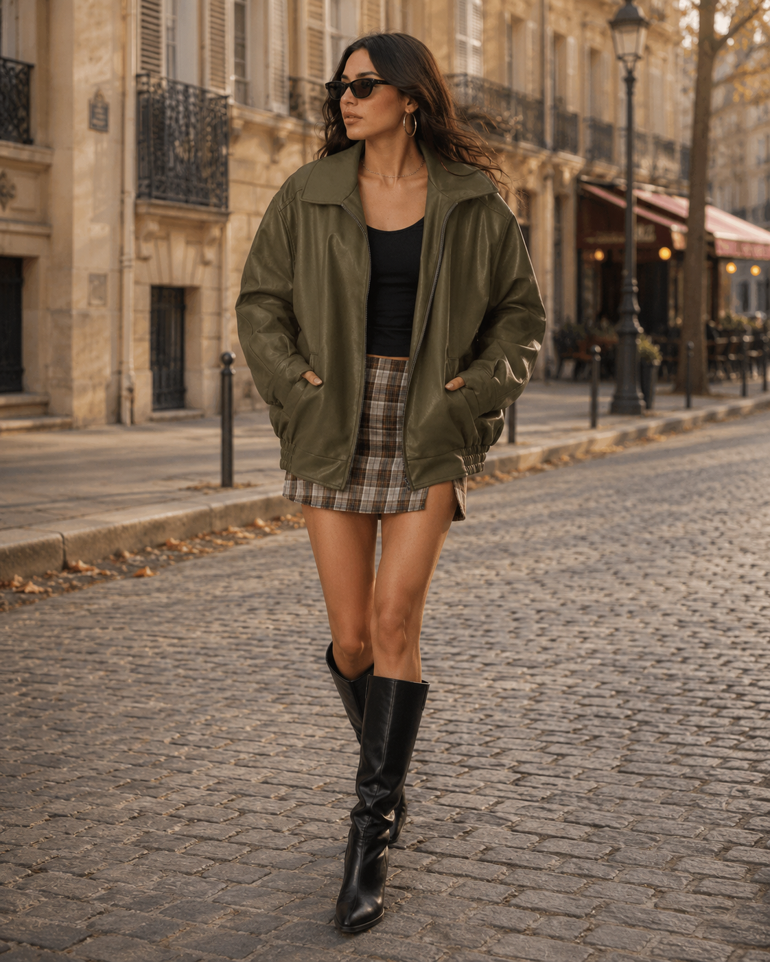 Jessamine Women’s Faux Leather Bomber Jacket – Oversized Zip Front with Pockets