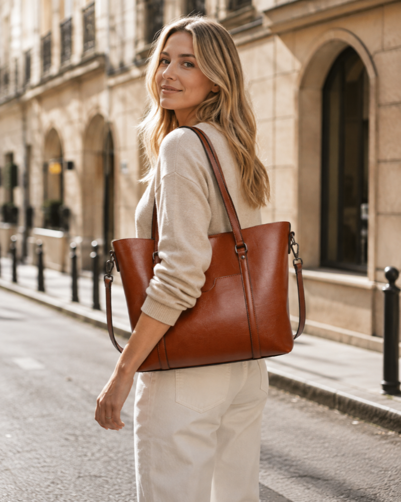 Eleanor Women's Leather Tote Bag – Large Work Handbag for Laptop & Everyday Essentials