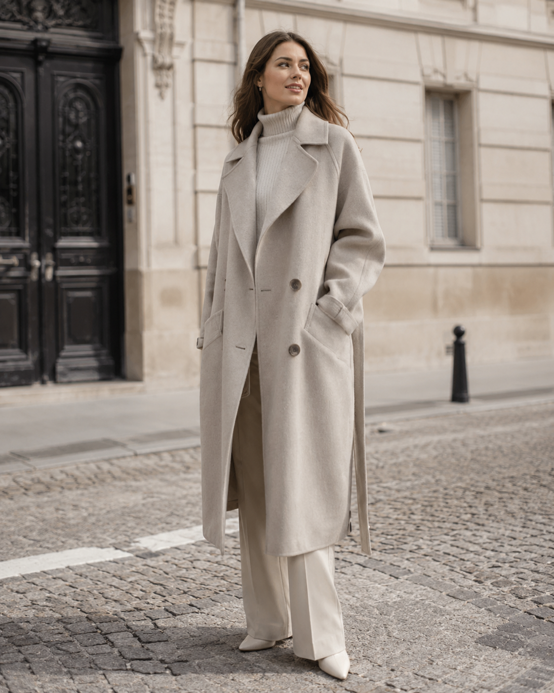 Meredith Women's Long Wool Coat – Elegant Tailored Winter Overcoat