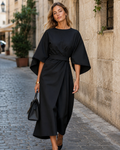 Arabella Women's Elegant Dress – Puff Sleeve Adjustable Waist Midi Dress