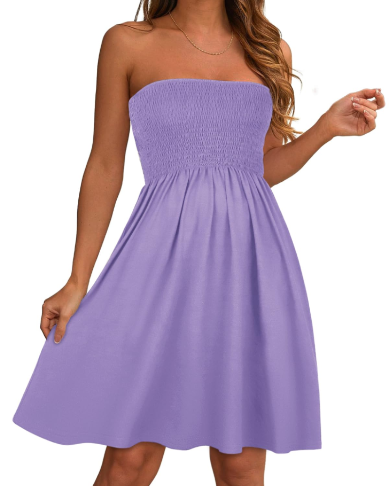 Cora Women's Strapless Sundress – Bandeau A-Line Mini Casual Summer Dress