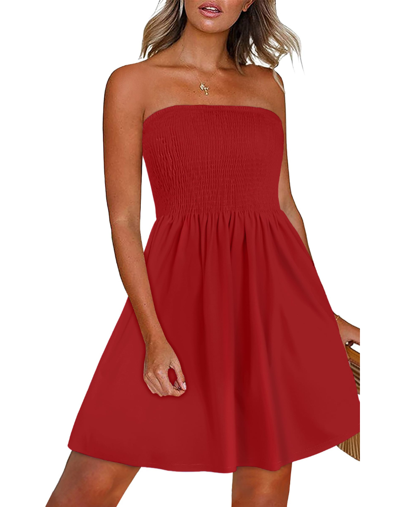 Darline Women's Strapless Sundress – Boho Floral A-Line Beach Summer Dress