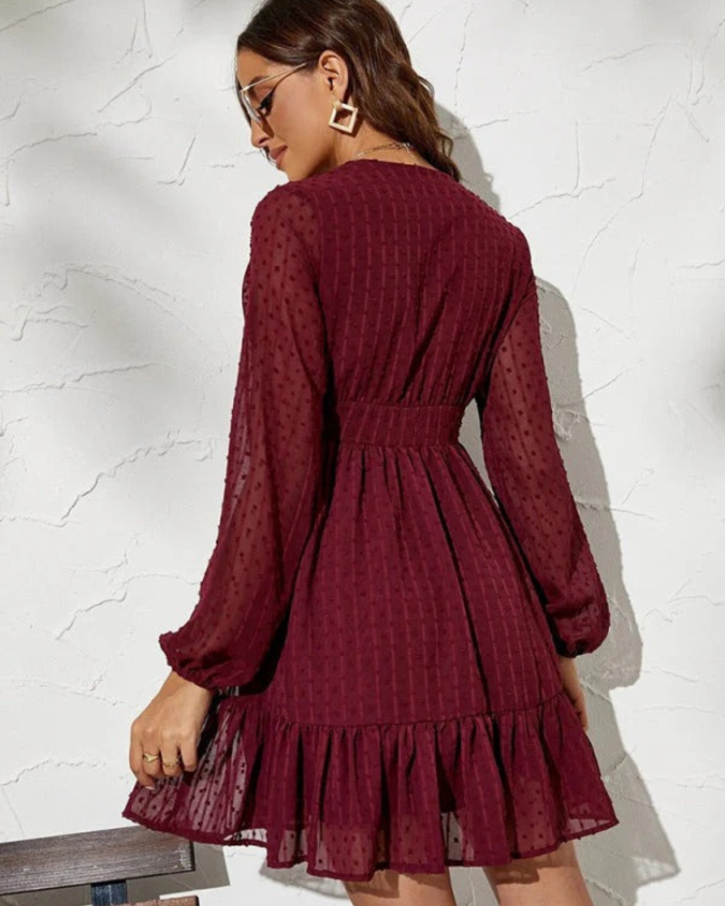 Gwendolyn Women's Polka Dot Dress – Sheer Sleeves & Flattering Fit-and-Flare Cut