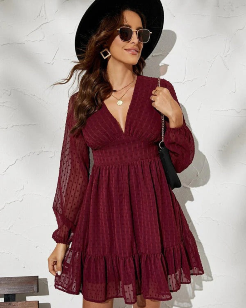 Gwendolyn Women's Polka Dot Dress – Sheer Sleeves & Flattering Fit-and-Flare Cut
