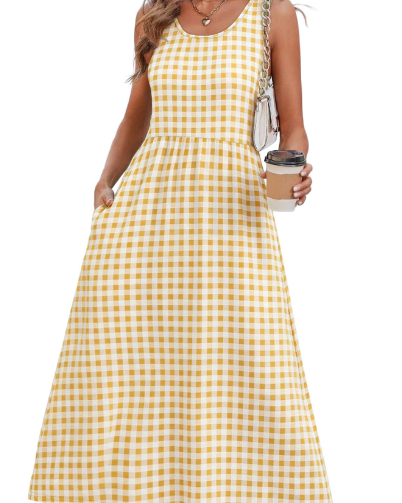Morgan Women's Sleeveless Midi Dress – Scoop Neck A Line Summer Casual Dress